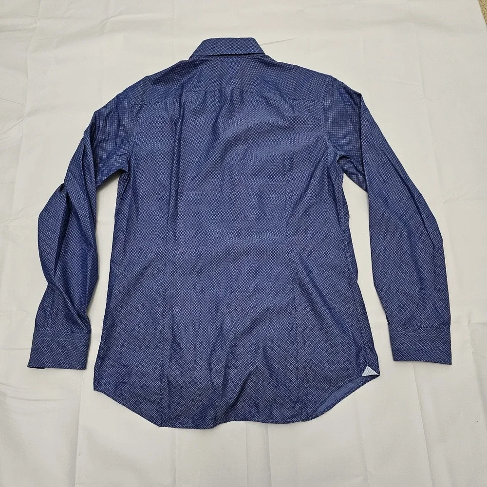 Banana Republic Mens Medium Grant‎ 120's Supima Blue Geometric Long Sleeve Shirt